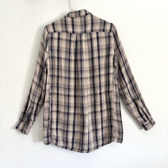 Free People x CP Shades Blue Cream Plaid Long Sleeve Button Down Tunic XS Shirt - Picture 8 of 10